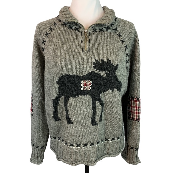 Winter Moose Pullover Sweater Lg 